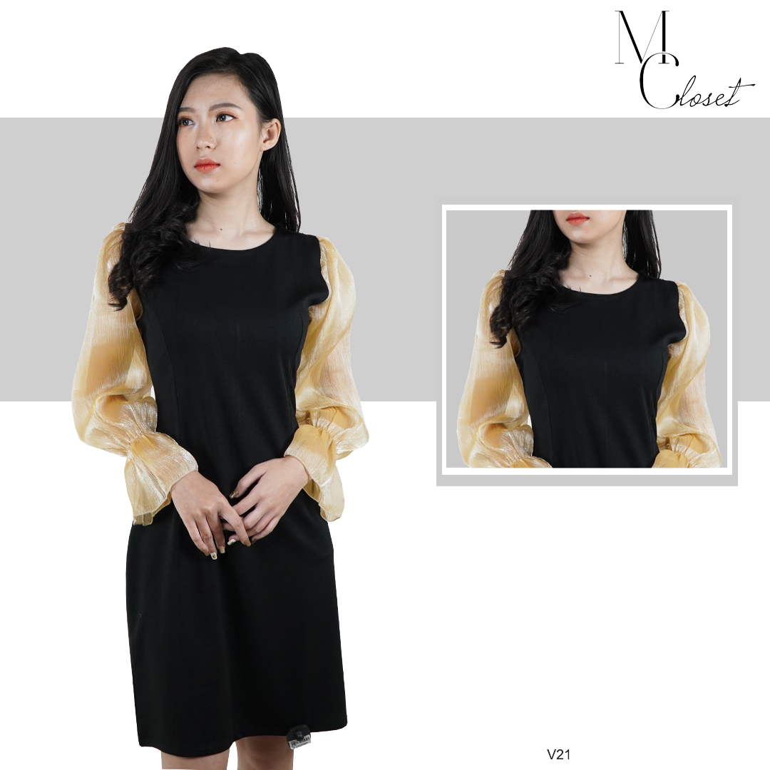 Váy Xuông Đen Tay Voan